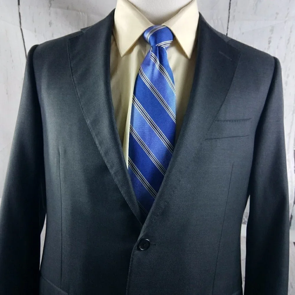Hickey Freeman Traveler 41R Wool 2 Button Gray Stitched Lapel Suit Blazer